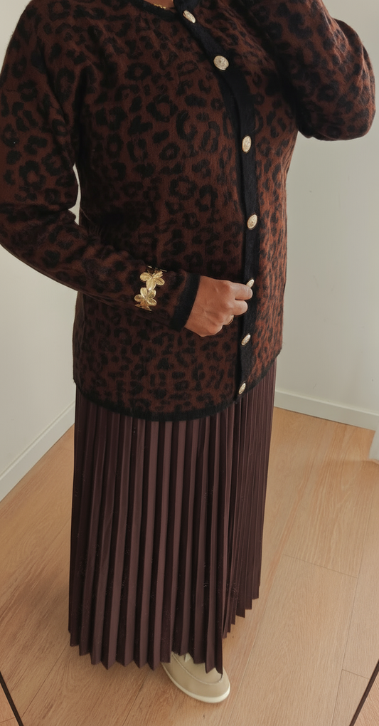Cardigan Boutonné Motif Léopard