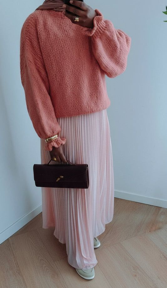 Jupe plissée vaporeuse rose