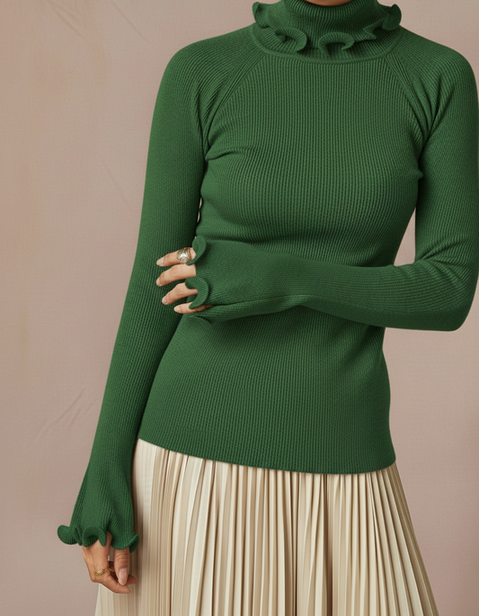 Pull en maille côtelée vert sapin