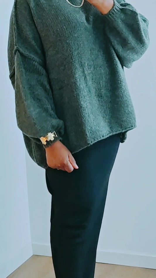 Pull en laine oversize kaki