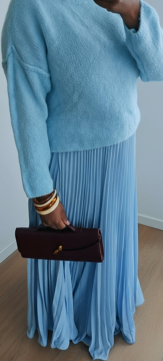 Jupe plissée vaporeuse bleu
