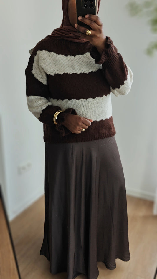 Jupe satiné fluide marron chocolat