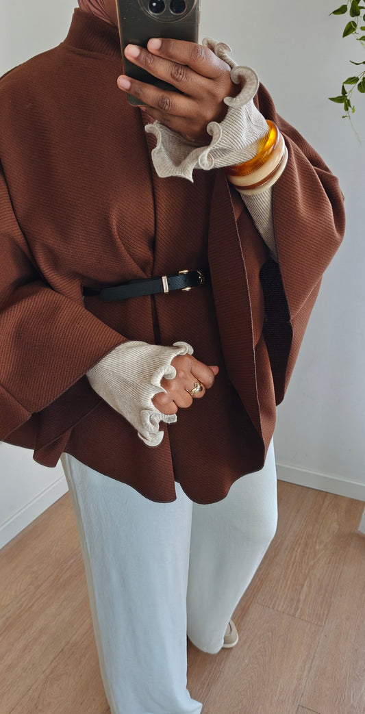 Pull en maille côtelée taupe