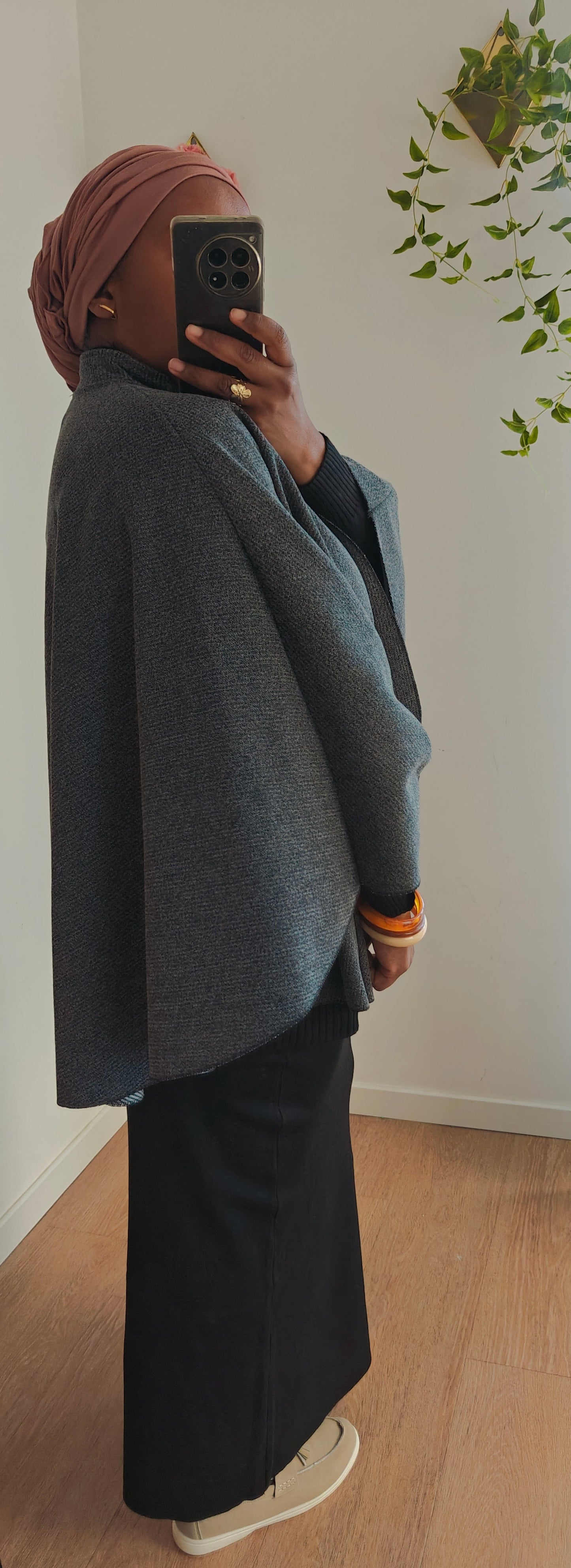 Cape pancho avec ceinture gris