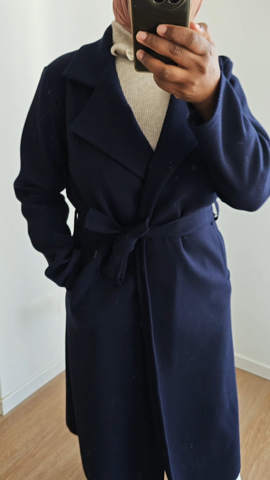 Manteau style peignoir avec ceinture bleu