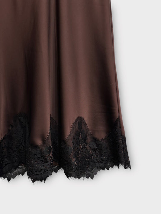 Jupe dentelle satin marron chocolat