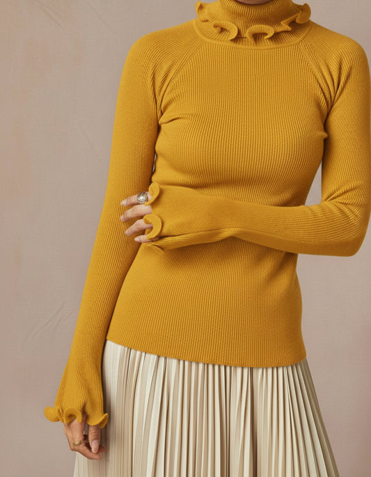 Pull en maille côtelée jaune motarde