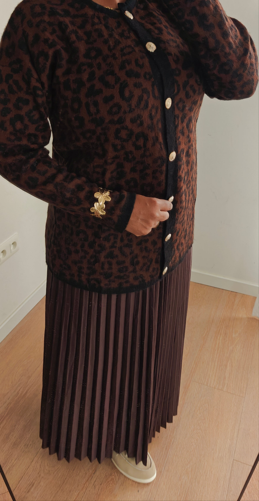 Cardigan Boutonné Motif Léopard