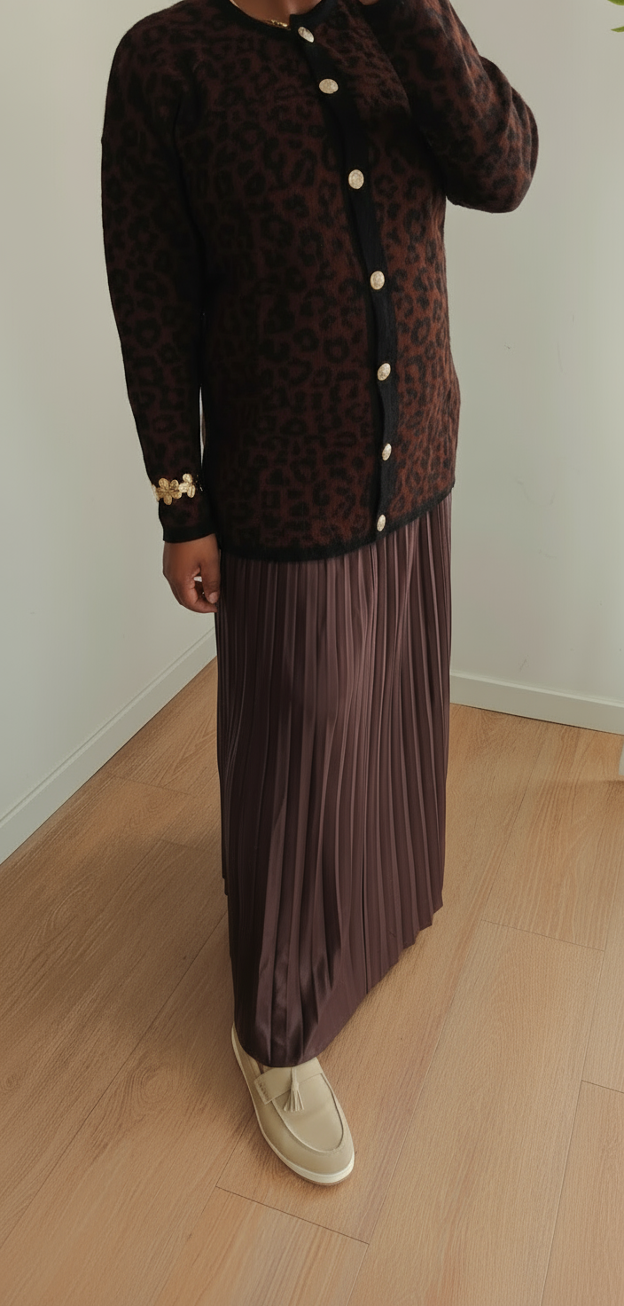 Cardigan Boutonné Motif Léopard