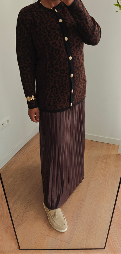 Cardigan Boutonné Motif Léopard