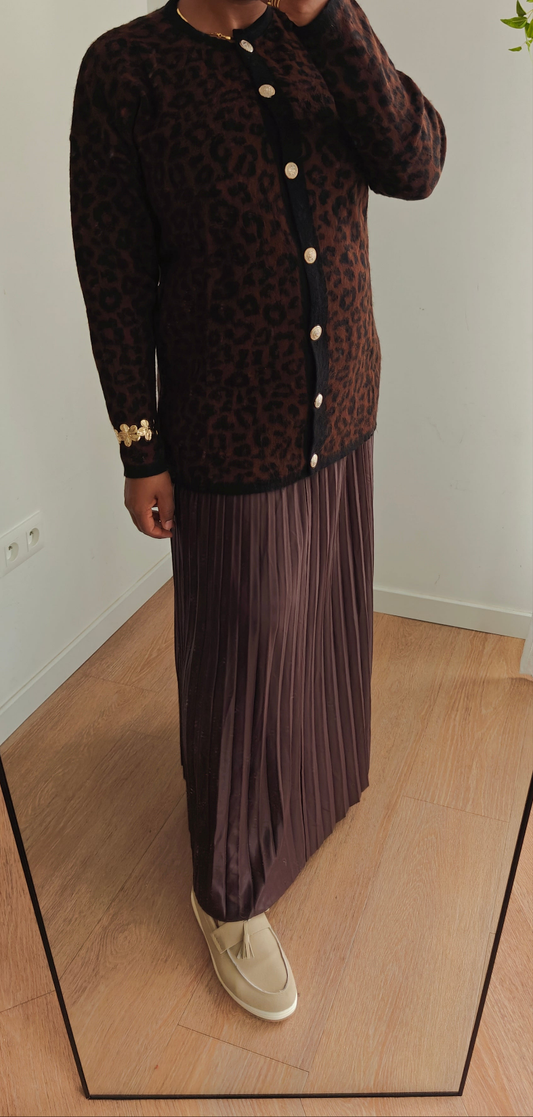 Cardigan Boutonné Motif Léopard