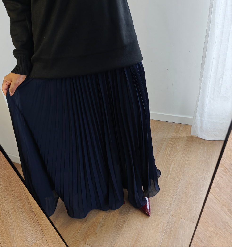 Jupe plissée vaporeuse Bleu Nuit