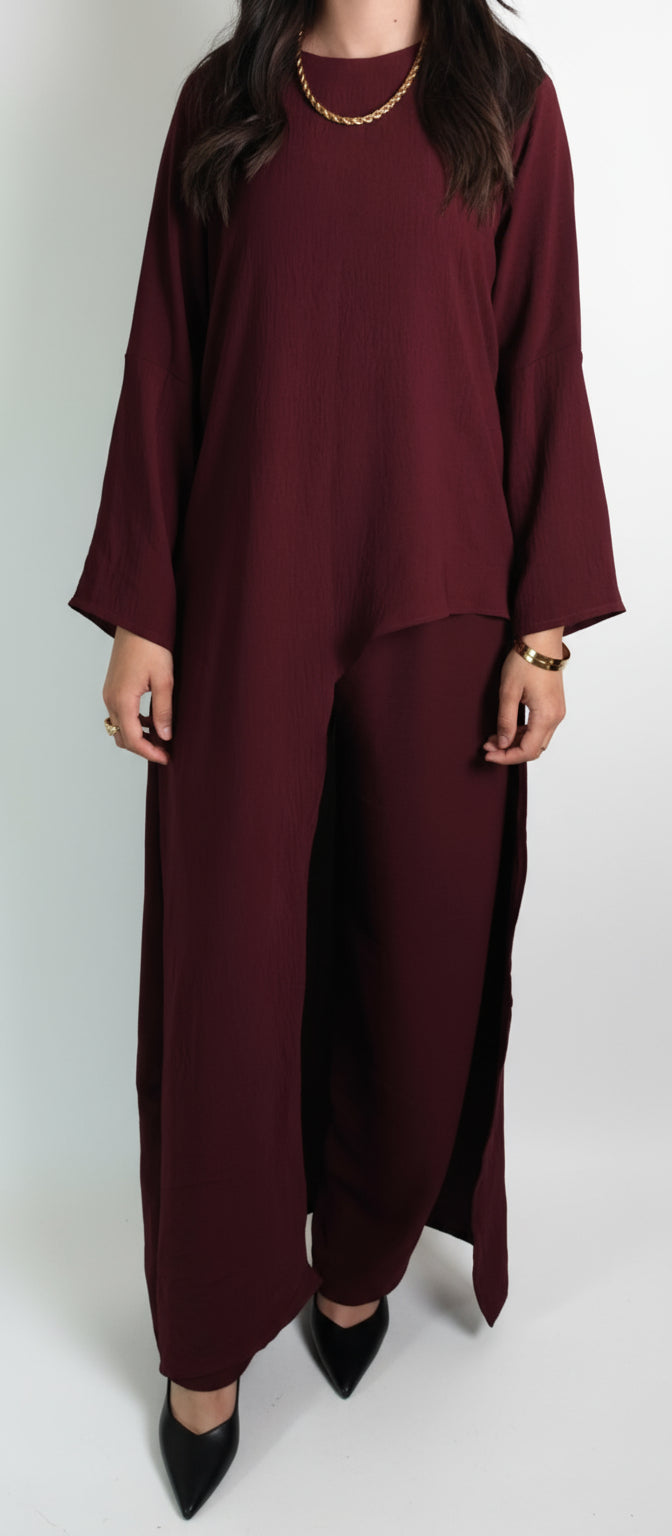 Set pantalon crepe bordeaux