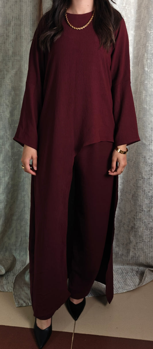 Set pantalon crepe bordeaux