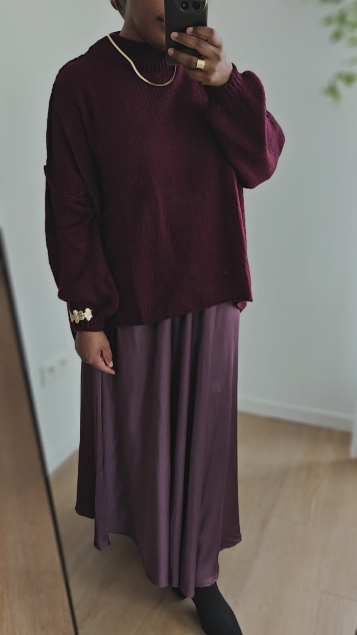 Jupe satiné fluide mauve foncé