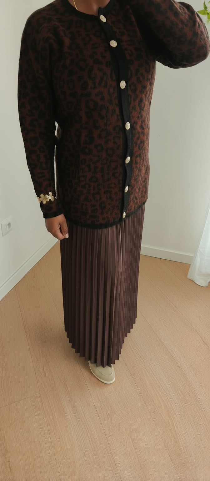 Cardigan Boutonné Motif Léopard