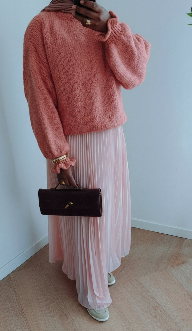 Jupe plissée vaporeuse rose