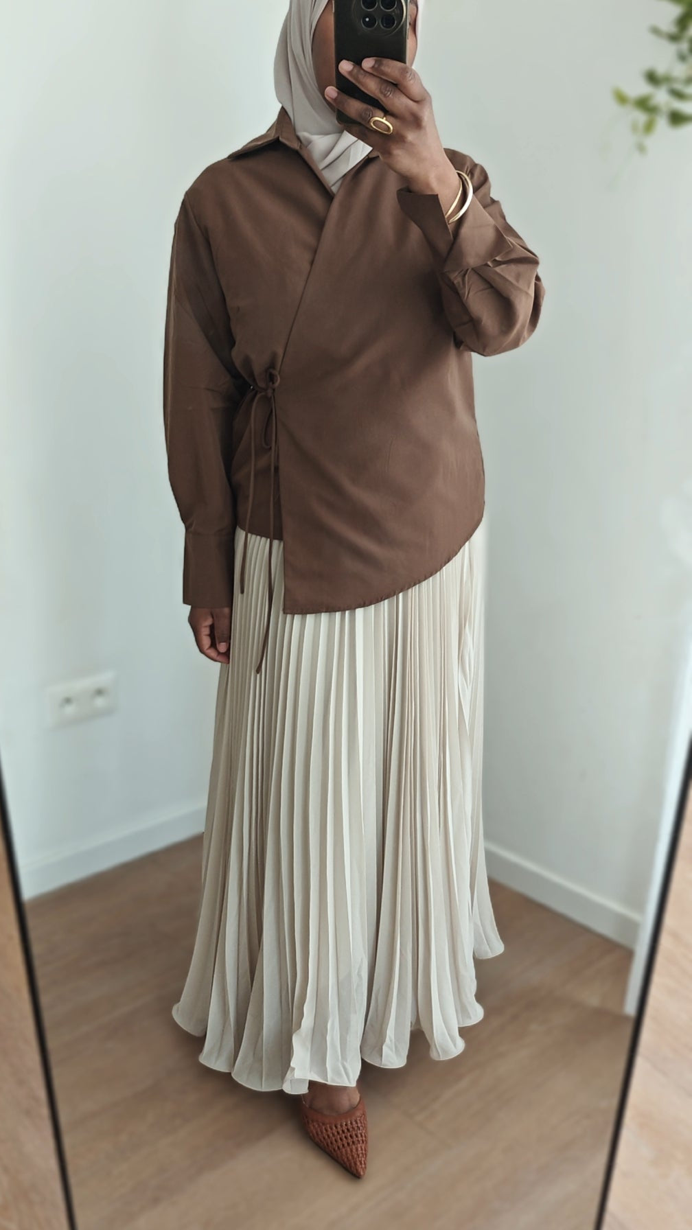 Jupe plissée vaporeuse Beige