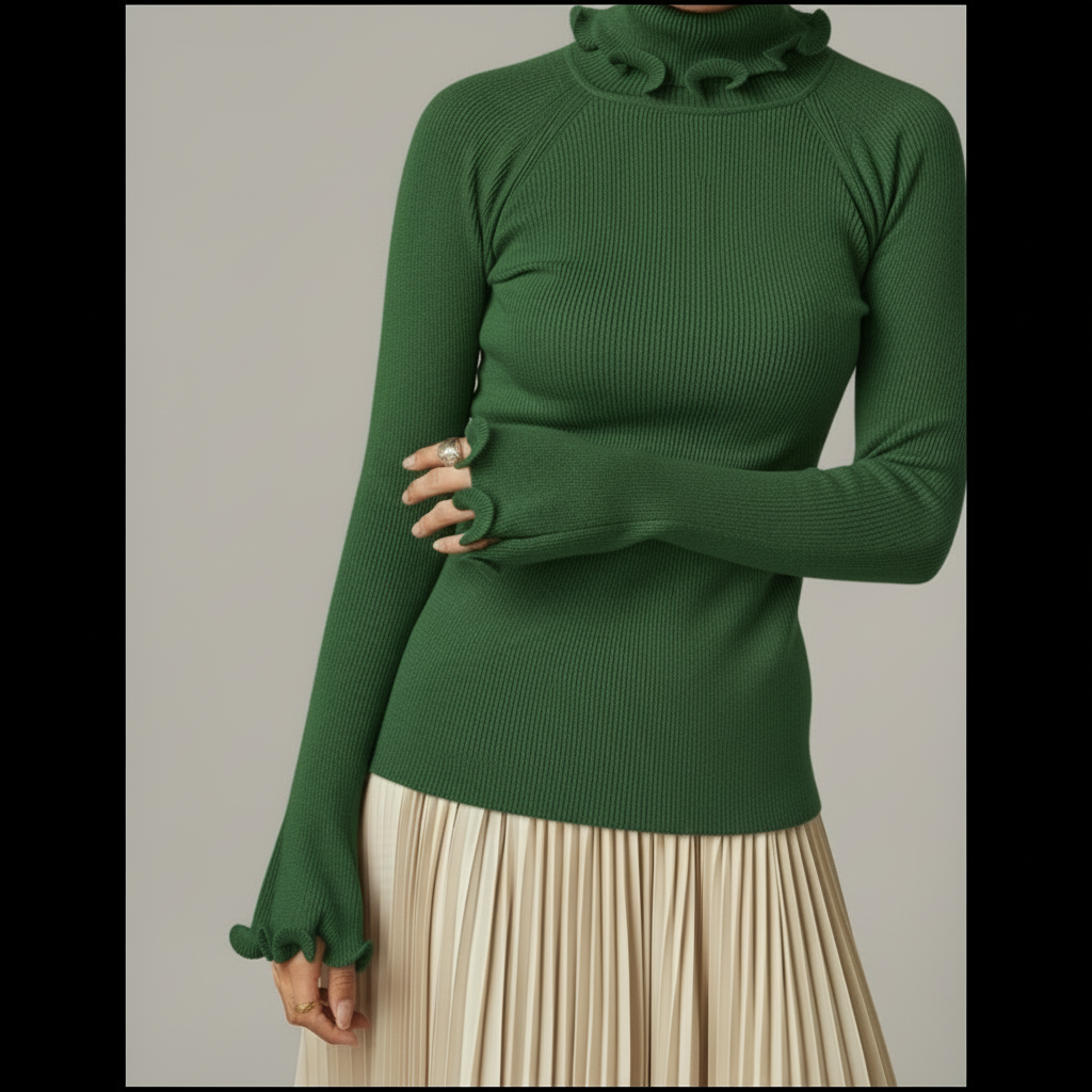 Pull en maille côtelée vert sapin