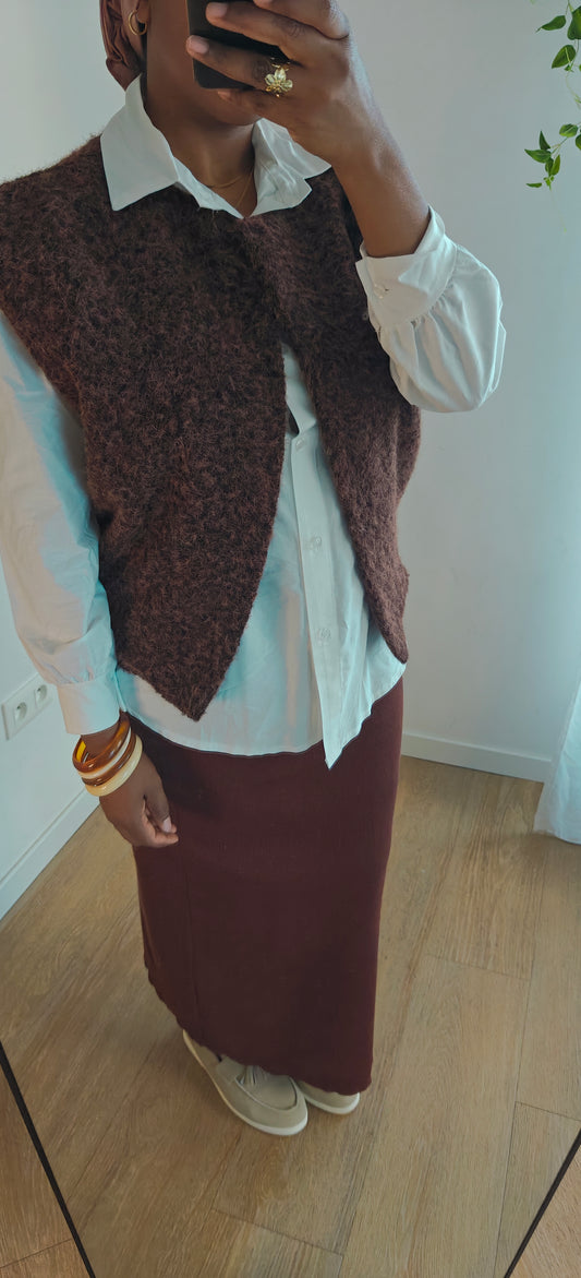 Gilet sans manche à poches marron