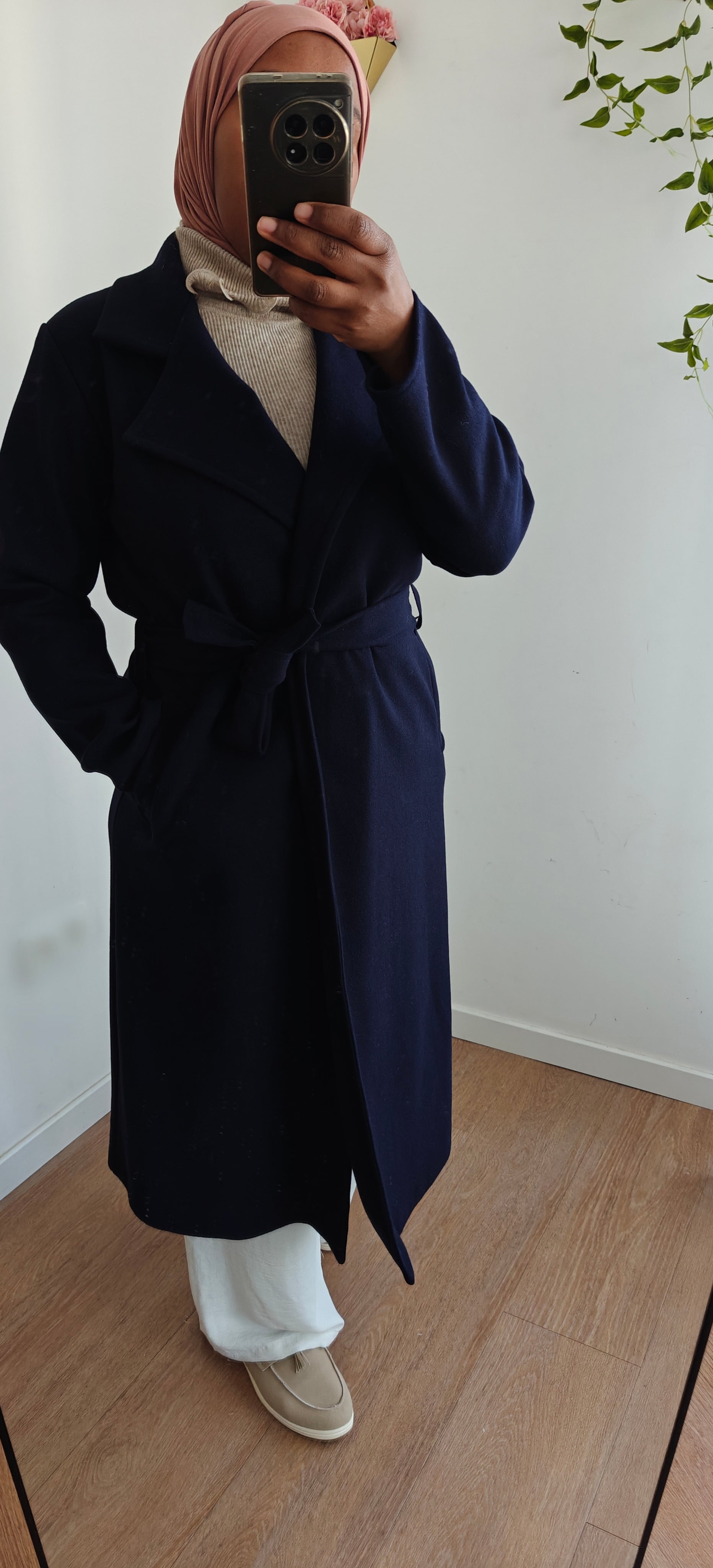 Manteau style peignoir avec ceinture bleu
