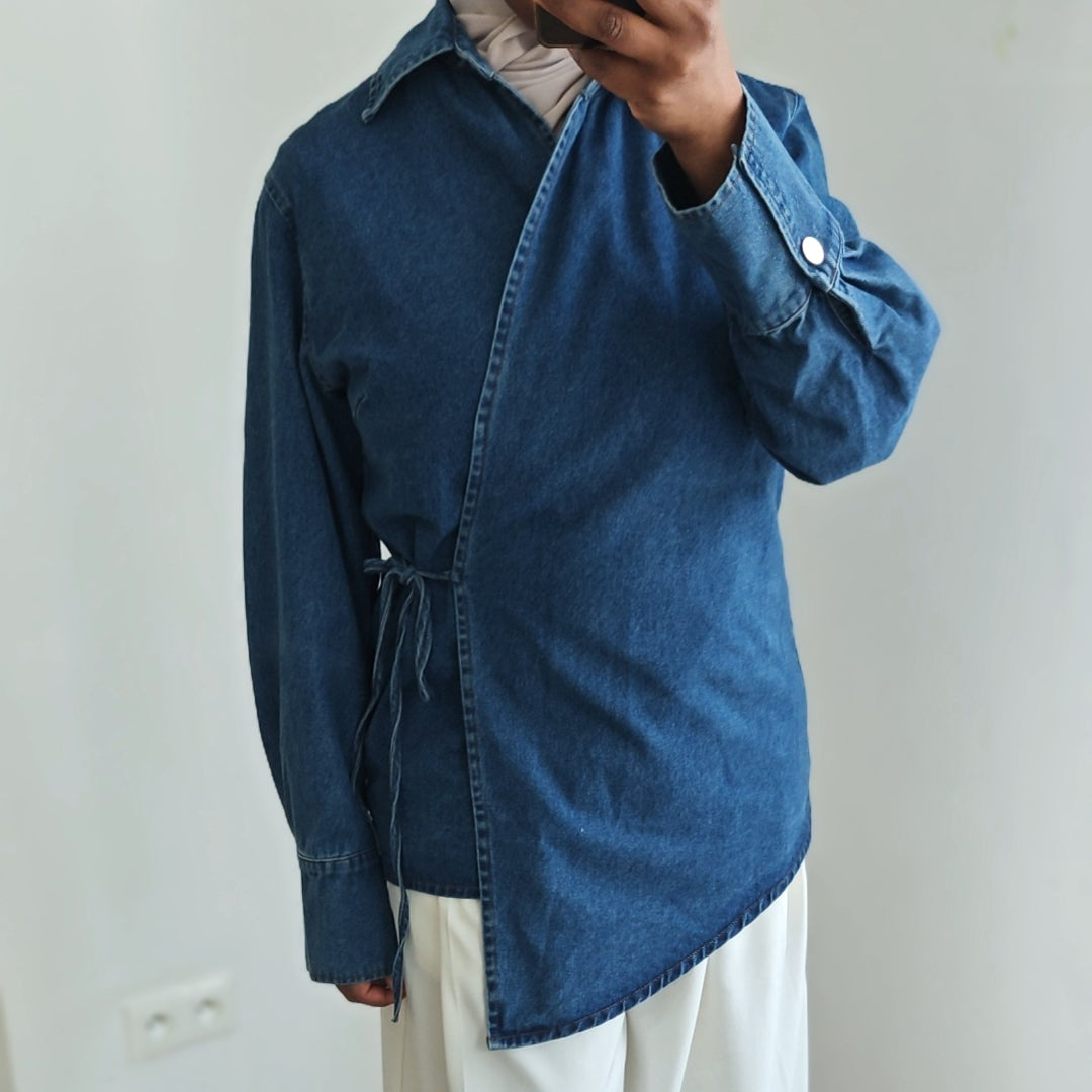 Chemise longue croisé en denim Louna