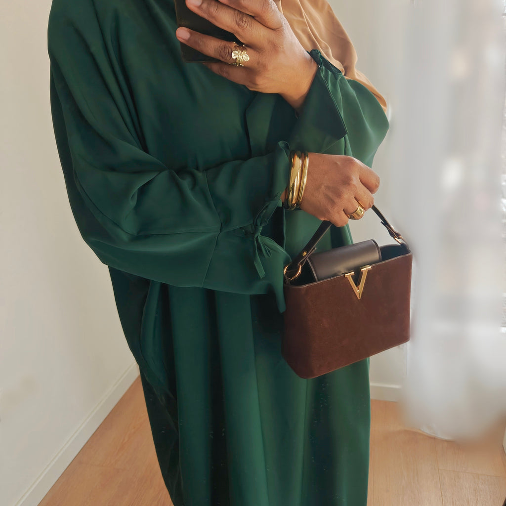 Abaya ample à nœud vert