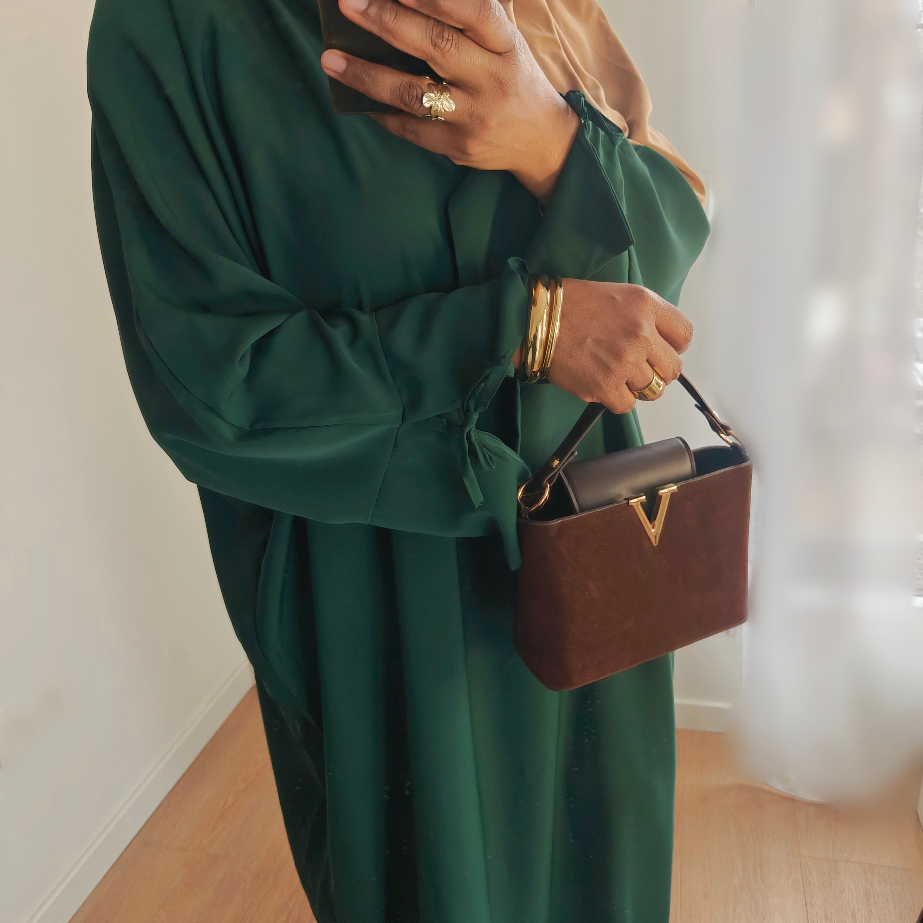 Abaya ample à nœud vert