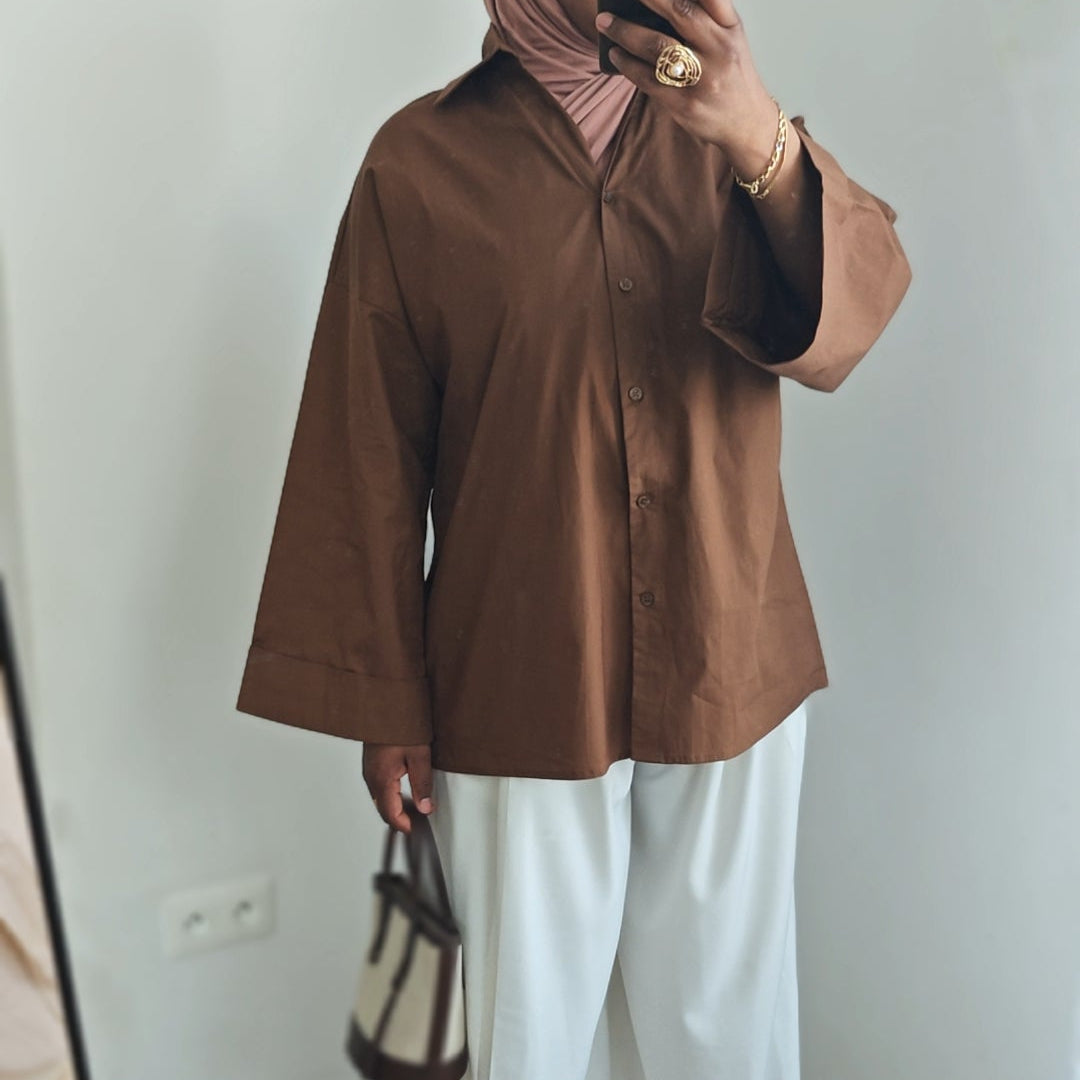 Chemise popline Ariji marron