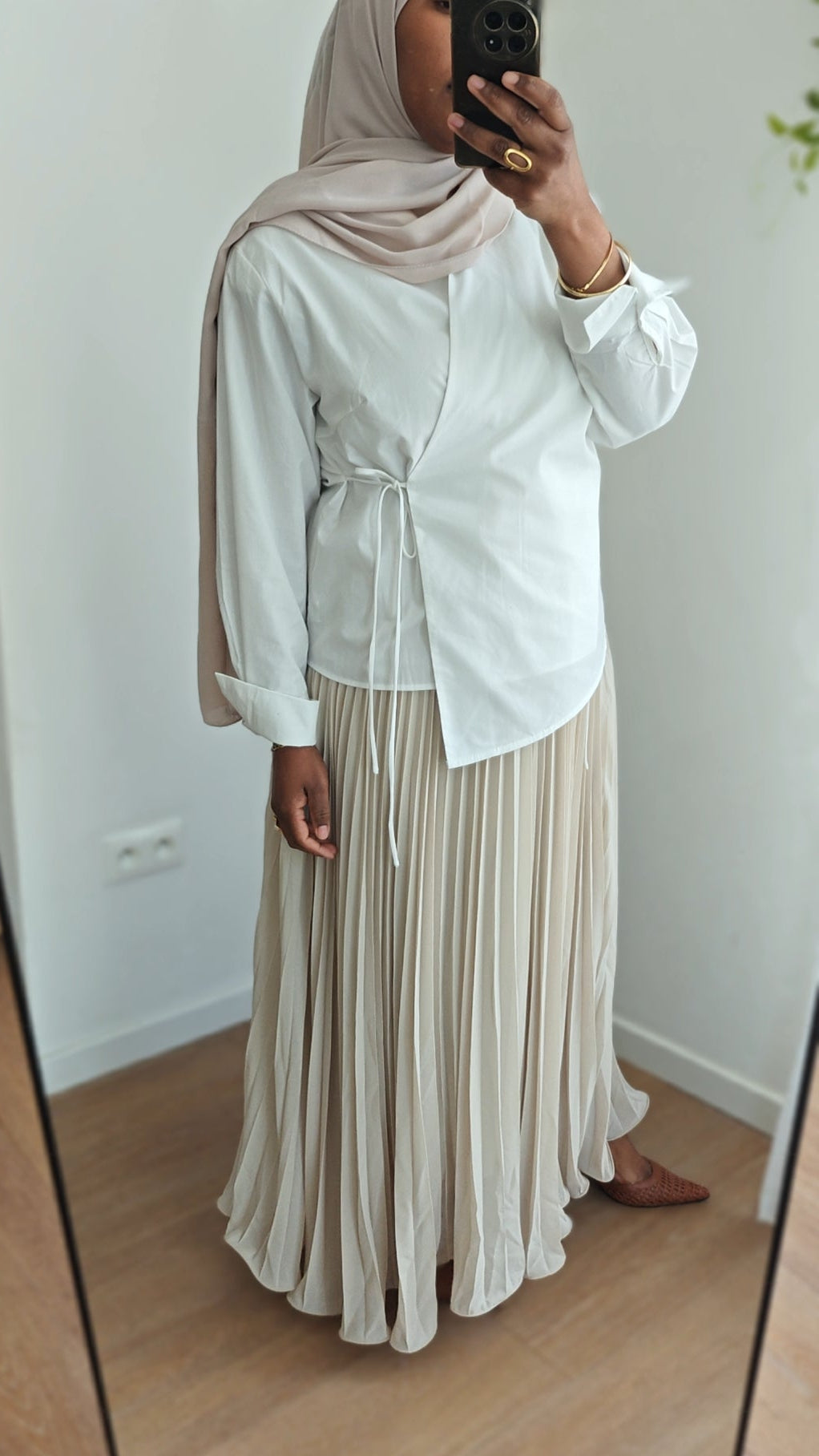 Jupe plissée vaporeuse Beige