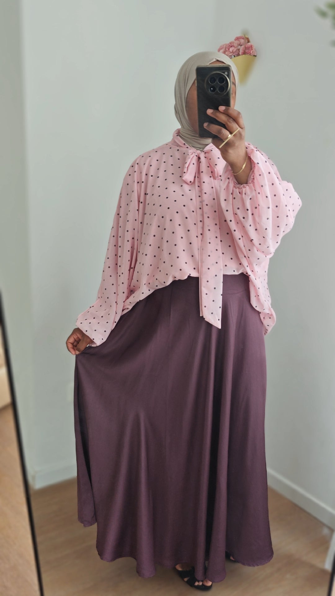 Jupe satiné fluide mauve foncé