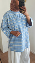 T shirt manches longues rayures sky bleu