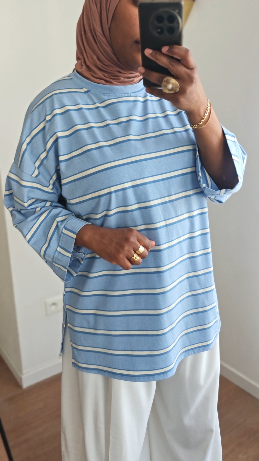T shirt manches longues rayures sky bleu