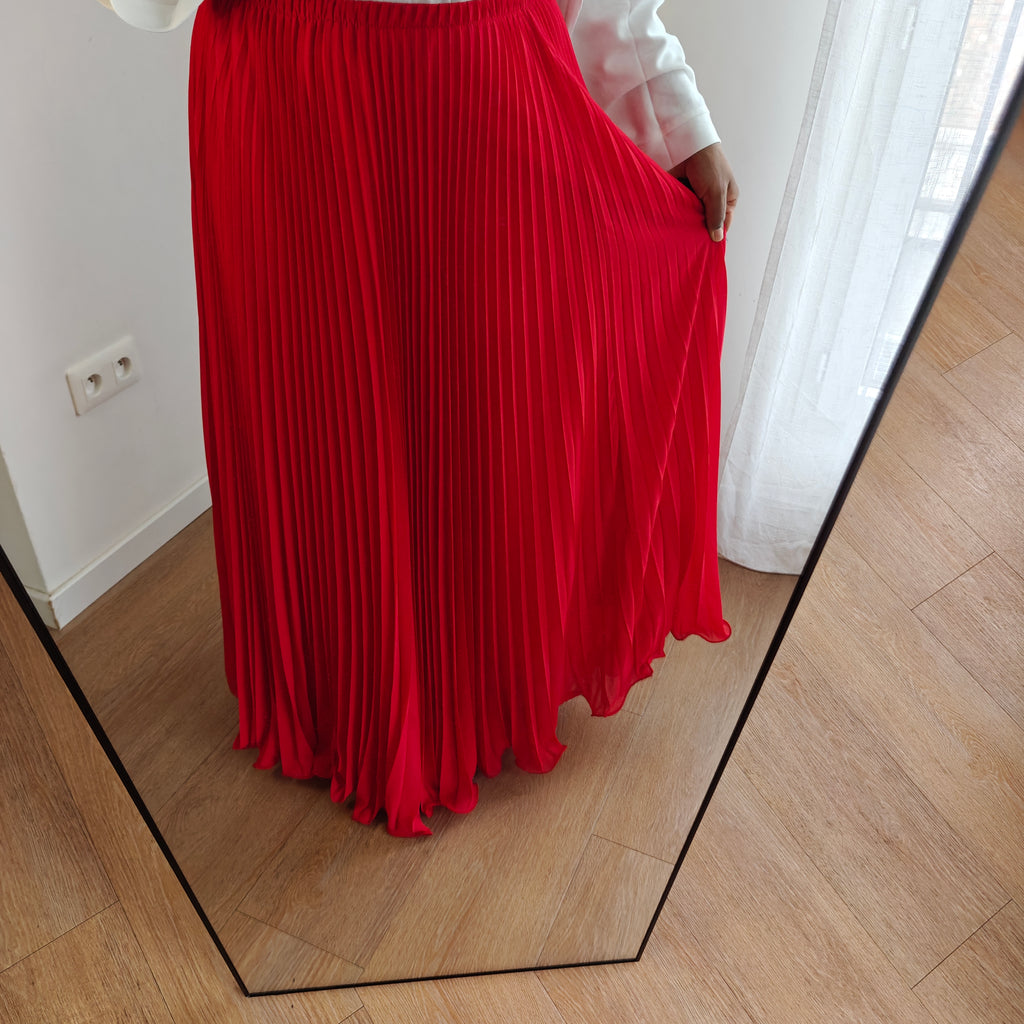 Jupe plissée vaporeuse Rouge