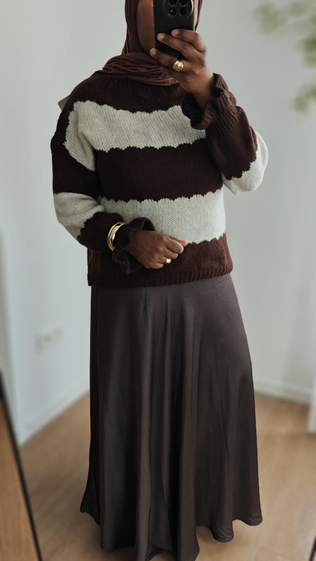 Jupe satiné fluide marron chocolat