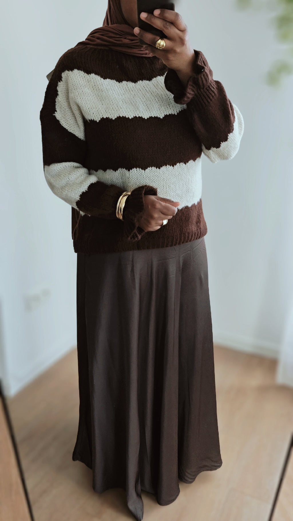 Jupe satiné fluide marron chocolat