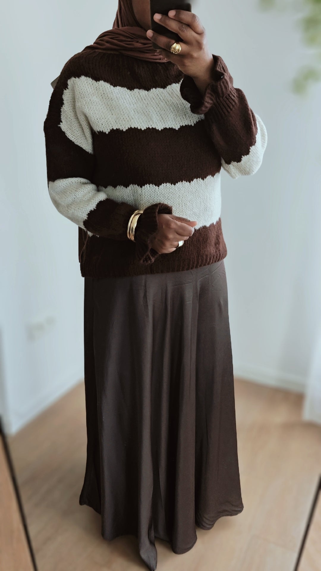 Jupe satiné fluide marron chocolat