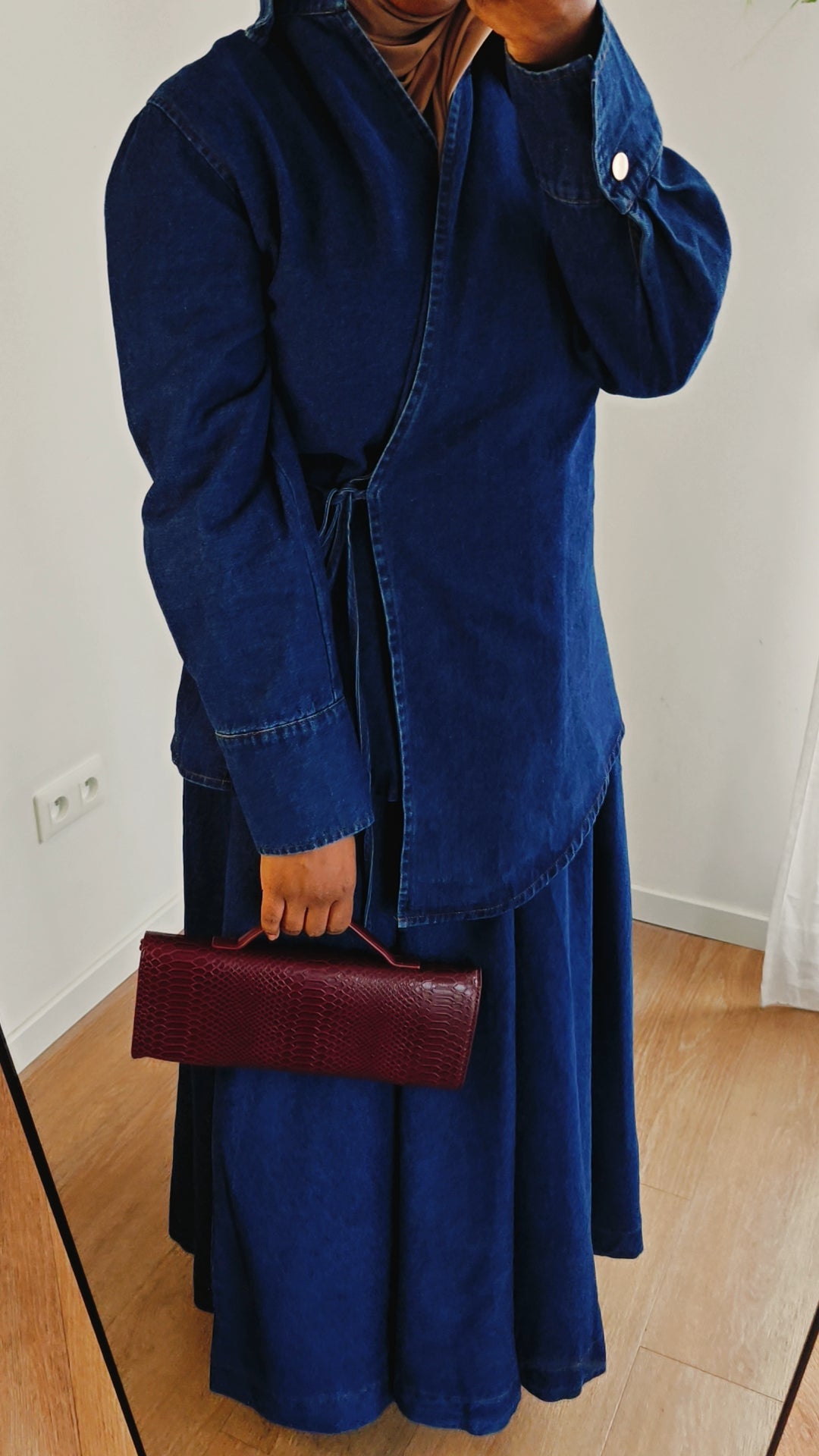 Chemise longue croisé en denim Louna