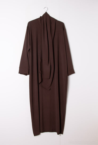 Abaya avec châle marron chocolat