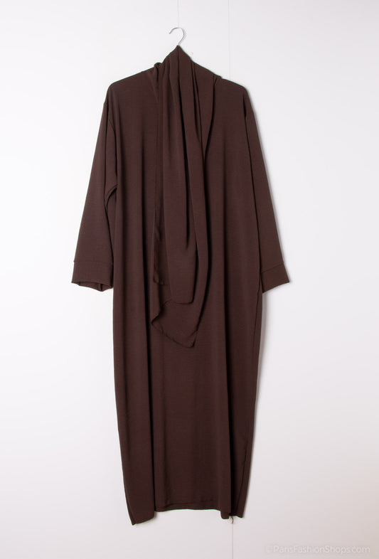 Abaya avec châle marron chocolat