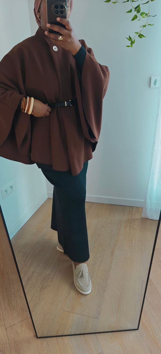 Cape pancho avec ceinture marron