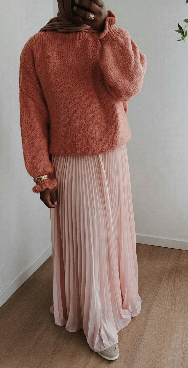 Jupe plissée vaporeuse rose