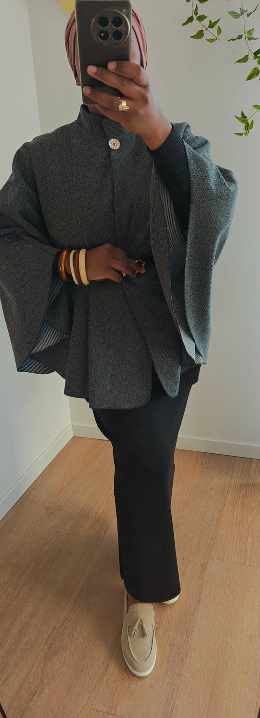 Cape pancho avec ceinture gris