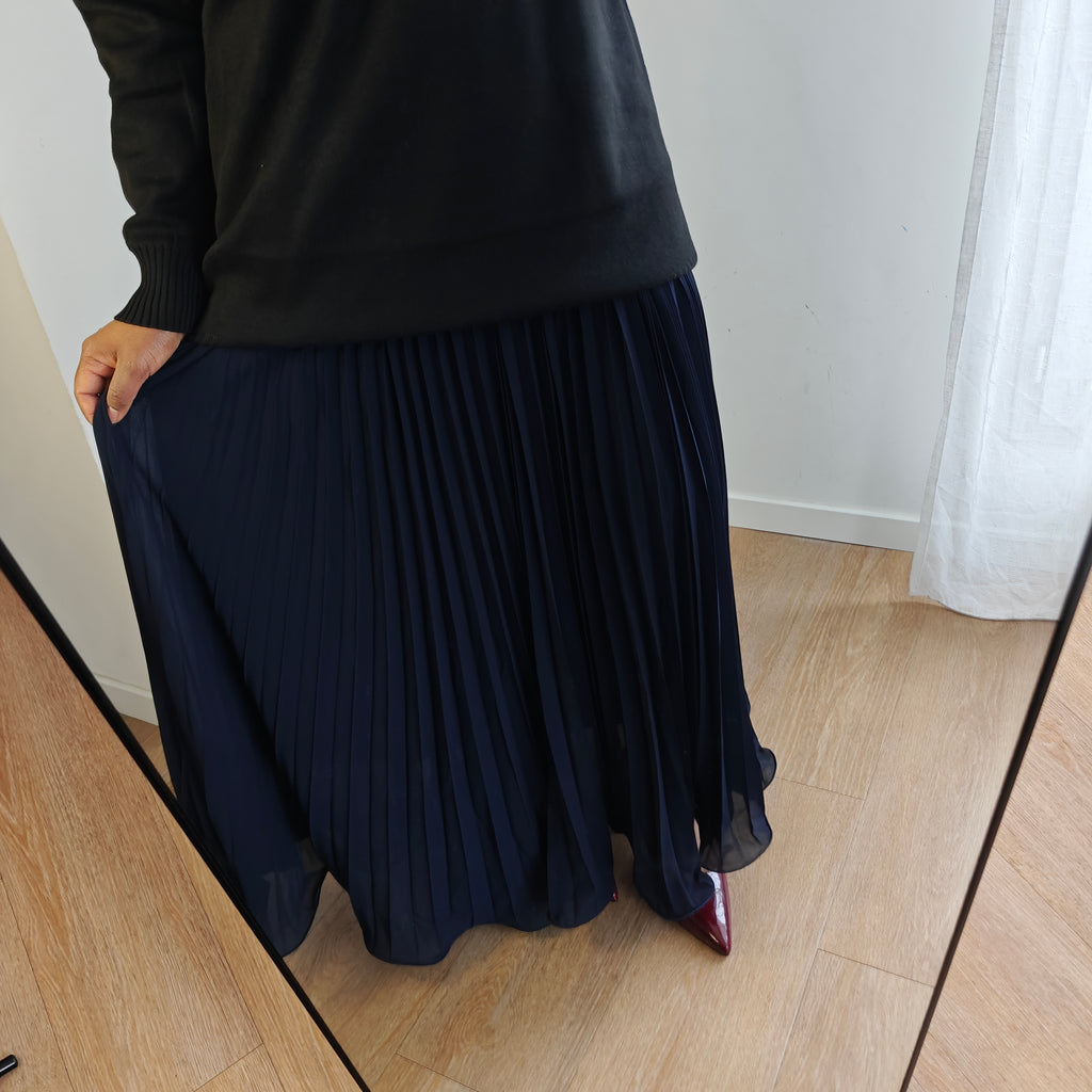 Jupe plissée vaporeuse Bleu Nuit