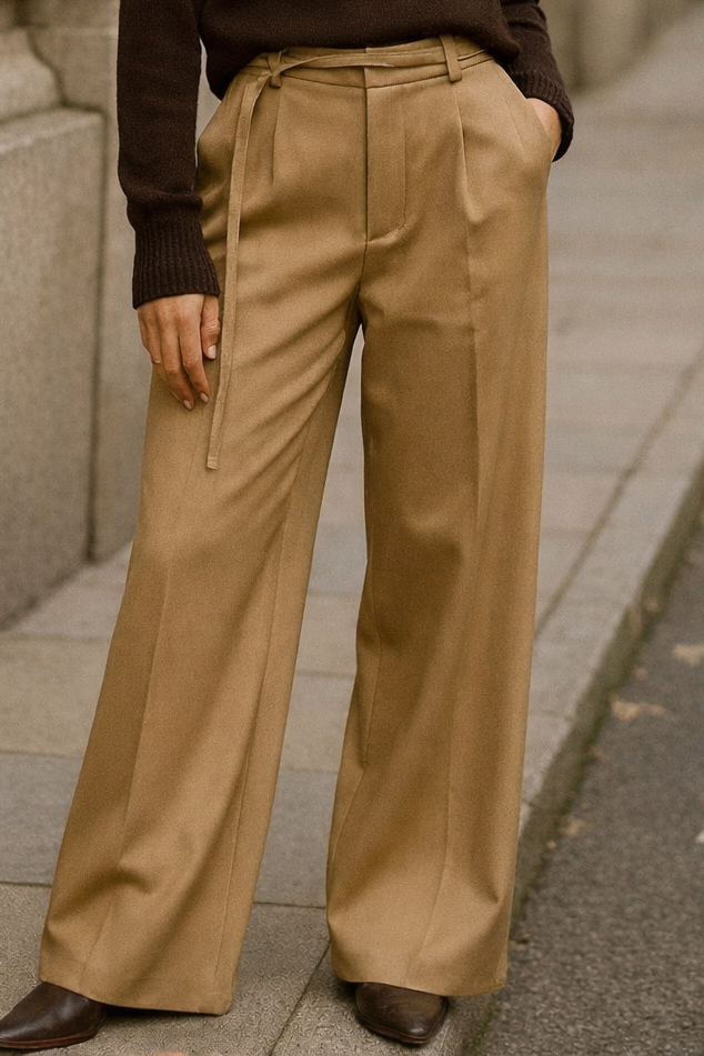 Pantalon beige coupe large
