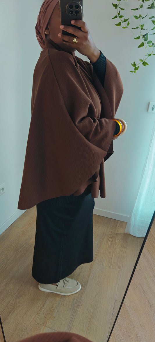 Cape pancho avec ceinture marron