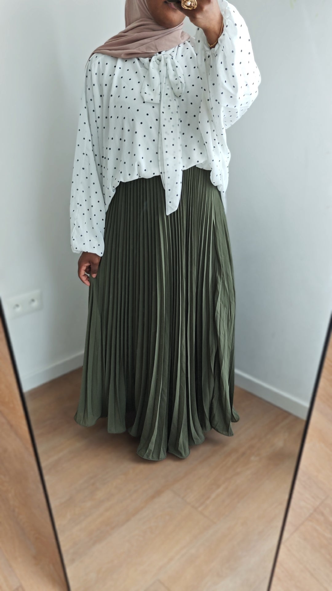 Jupe plissée vaporeuse kaki