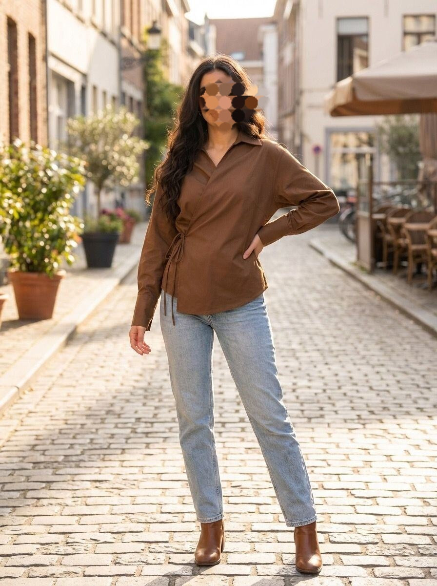 Chemise cache coeur Lina Mocca