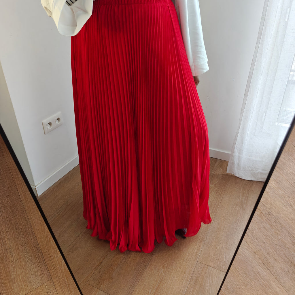 Jupe plissée vaporeuse Rouge