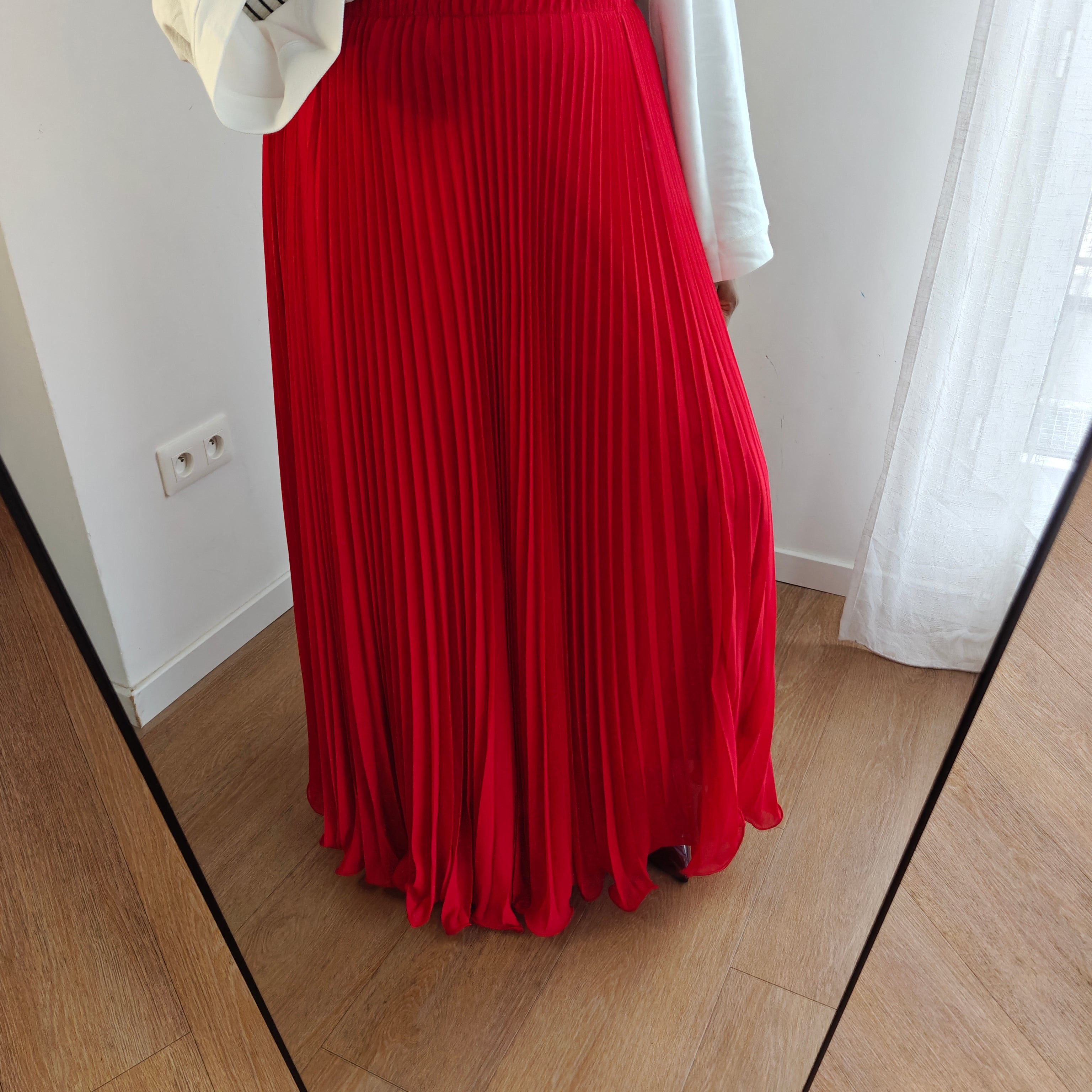Jupe plissée vaporeuse Rouge